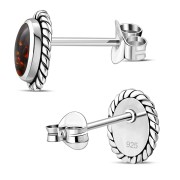 Medium Oval Baltic Amber Stud Silver Earrings, e335
